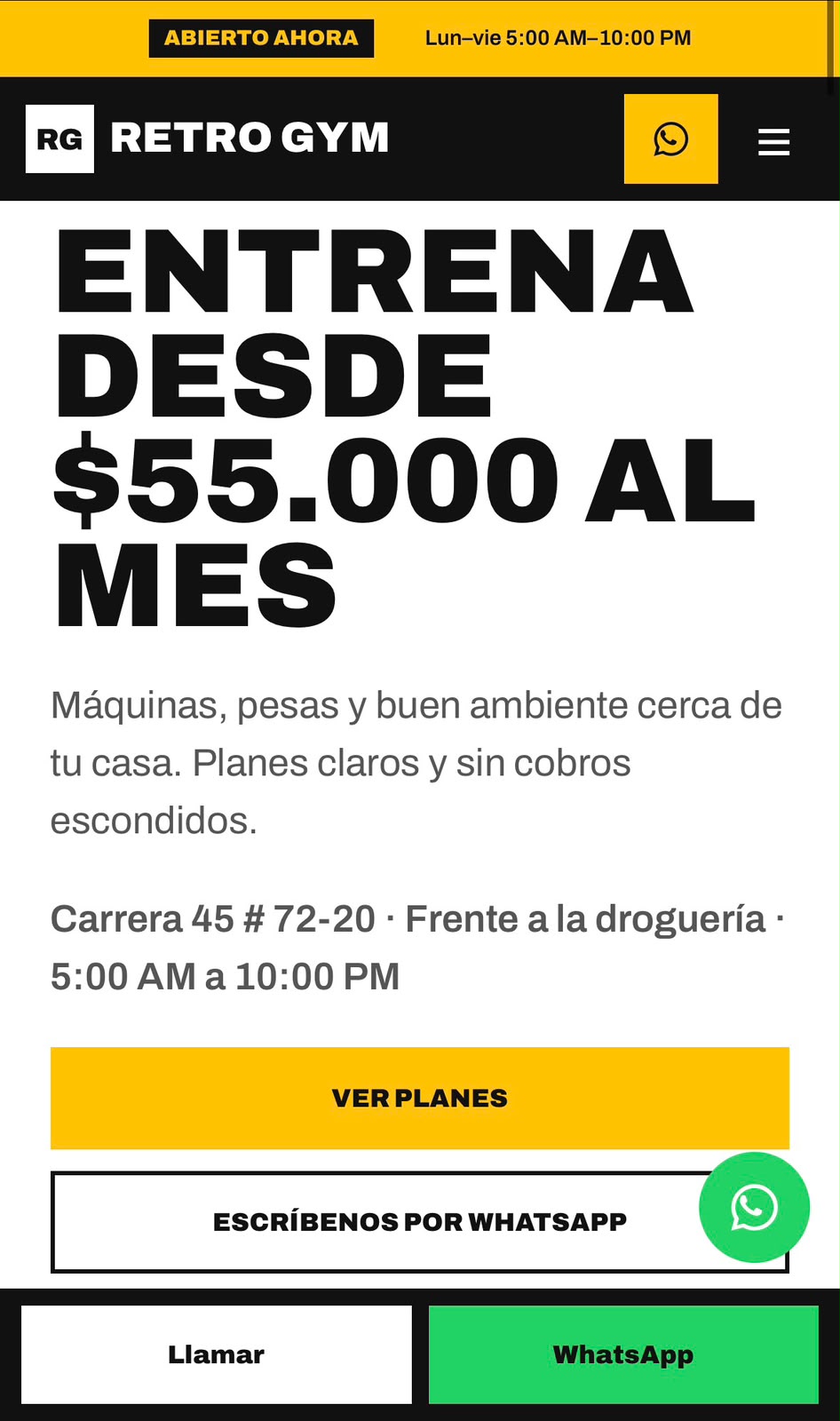 Captura móvil del sitio Retro Gym
