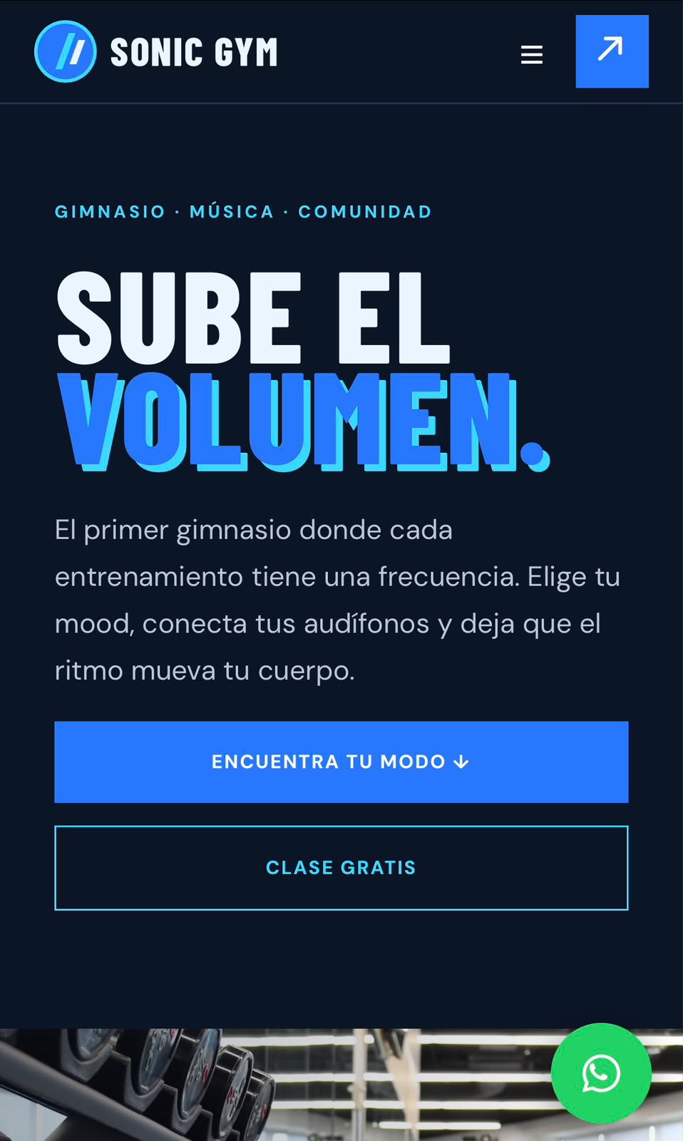 Captura móvil del sitio Sonic Gym